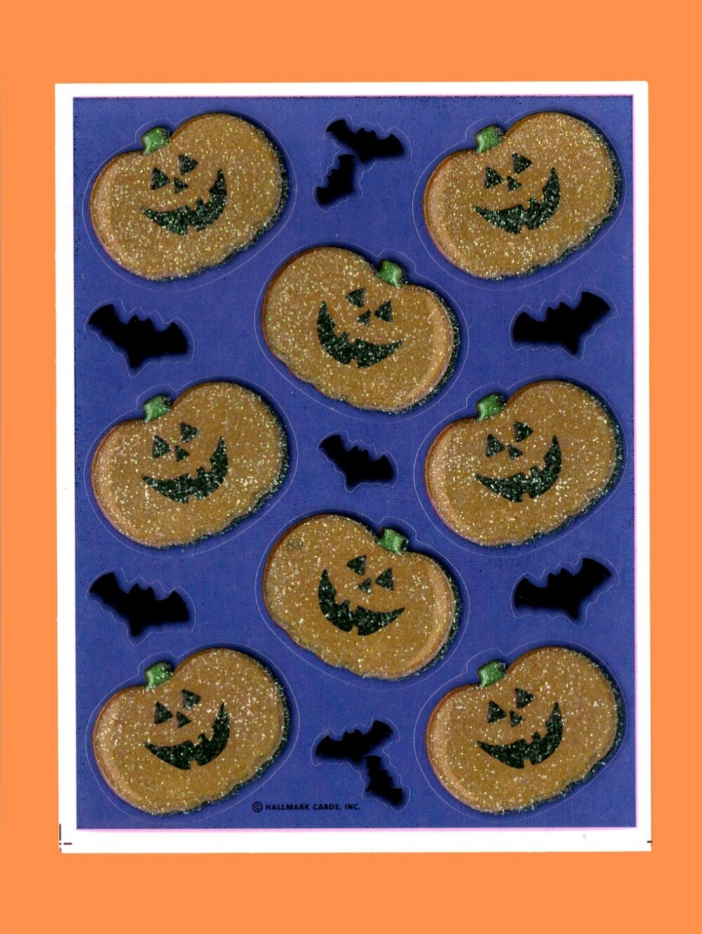 Hallmark Glitter Jack O'Lanterns Halloween Pumpkins Vintage Sticker Sheet